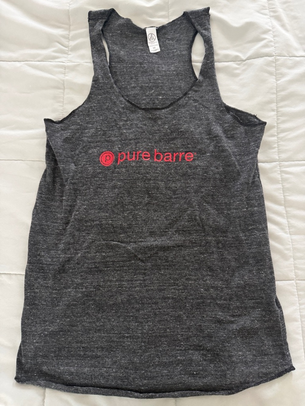 Pure Barre Charcoal Gray Racerback Tank with Red Logo